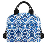 Blue And White Aztec Pattern Print Insulated Lunch Bag