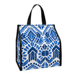 Blue And White Aztec Pattern Print Insulated Lunch Tote