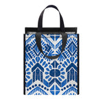 Blue And White Aztec Pattern Print Insulated Lunch Tote