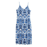 Blue And White Aztec Pattern Print Jersey Midi Cami Dress