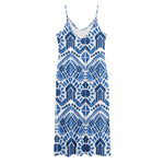 Blue And White Aztec Pattern Print Jersey Midi Cami Dress