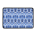 Blue And White Aztec Pattern Print Kitchen Mat