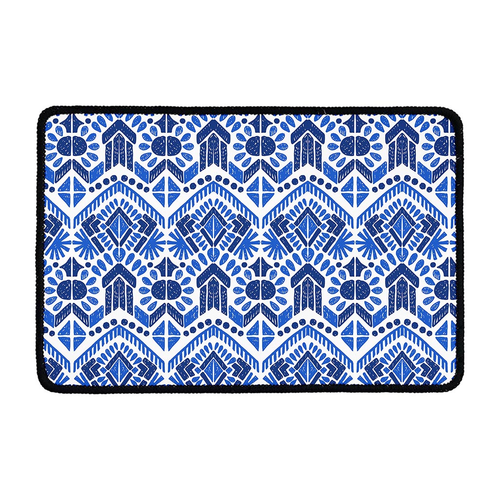 Blue And White Aztec Pattern Print Kitchen Mat