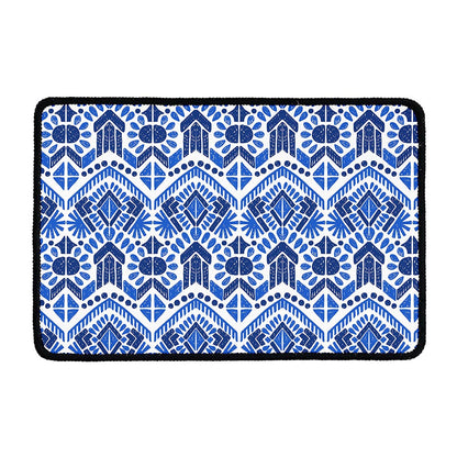 Blue And White Aztec Pattern Print Kitchen Mat