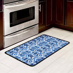 Blue And White Aztec Pattern Print Kitchen Mat