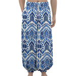 Blue And White Aztec Pattern Print Lantern Pants