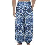 Blue And White Aztec Pattern Print Lantern Pants