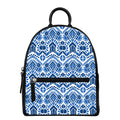 Blue And White Aztec Pattern Print Leather Backpack