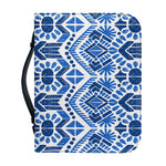 Blue And White Aztec Pattern Print Leather Bible Cover
