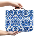 Blue And White Aztec Pattern Print Leather Bible Cover
