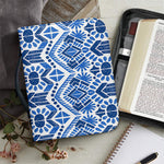 Blue And White Aztec Pattern Print Leather Bible Cover