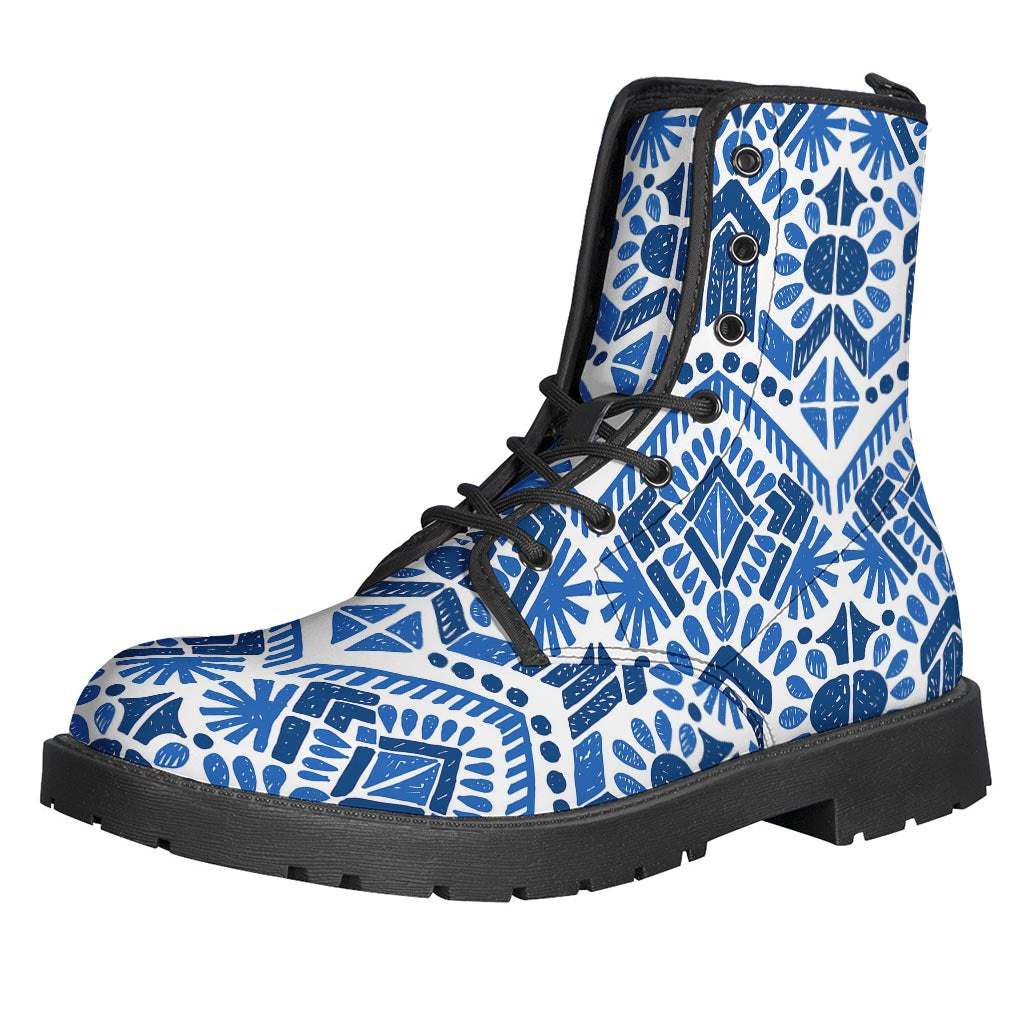 Blue And White Aztec Pattern Print Backpack