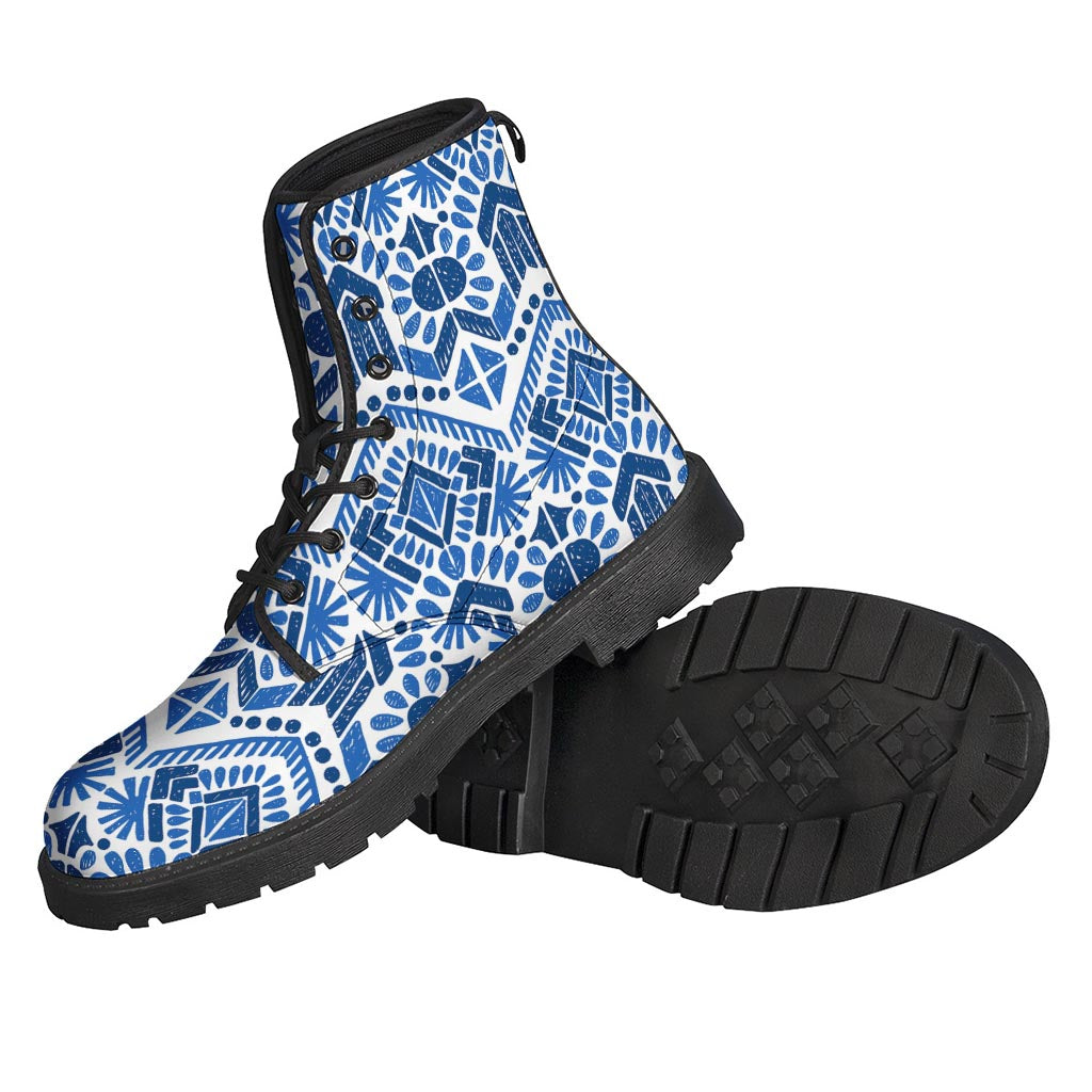 Blue And White Aztec Pattern Print Backpack