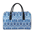 Blue And White Aztec Pattern Print Leather Duffel Bag