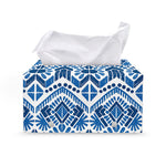 Blue And White Aztec Pattern Print Leather Tissue Box Cover