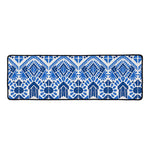 Blue And White Aztec Pattern Print Long Kitchen Mat