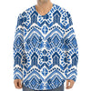 Blue And White Aztec Pattern Print Long Sleeve Baseball Jersey