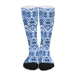 Blue And White Aztec Pattern Print Long Socks