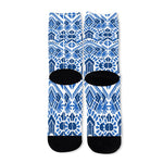 Blue And White Aztec Pattern Print Long Socks