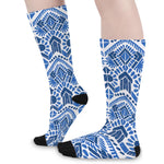Blue And White Aztec Pattern Print Long Socks