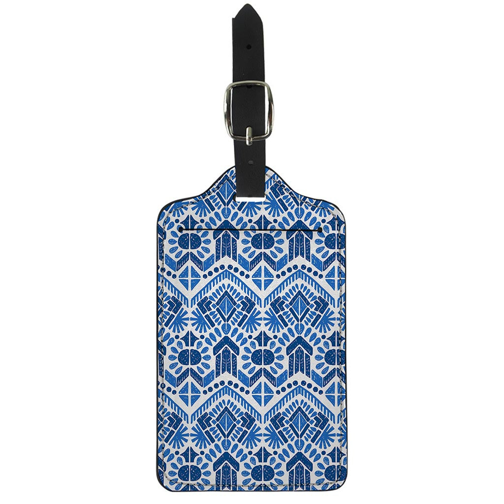 Blue And White Aztec Pattern Print Luggage Tag