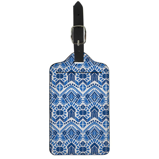Blue And White Aztec Pattern Print Luggage Tag