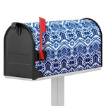 Blue And White Aztec Pattern Print Mailbox Cover