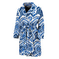 Blue And White Aztec Pattern Print Men's Bathrobe