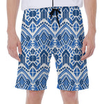 Blue And White Aztec Pattern Print Men's Beach Shorts