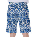 Blue And White Aztec Pattern Print Men's Beach Shorts