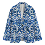 Blue And White Aztec Pattern Print Men's Blazer