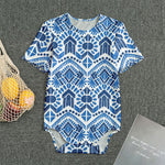 Blue And White Aztec Pattern Print Men's Bodysuit