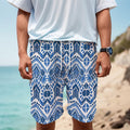 Blue And White Aztec Pattern Print Men's Cargo Shorts