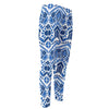 Blue And White Aztec Pattern Print Men's Compression Pants