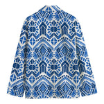 Blue And White Aztec Pattern Print Men's Cotton Blazer