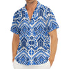 Blue And White Aztec Pattern Print Men's Deep V-Neck Shirt