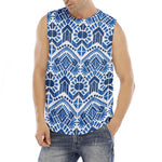 Blue And White Aztec Pattern Print Men's Fitness Tank Top