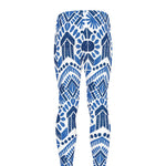 Blue And White Aztec Pattern Print Men's leggings