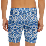 Blue And White Aztec Pattern Print Men's Long Boxer Briefs
