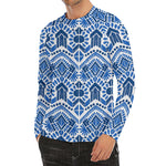 Blue And White Aztec Pattern Print Men's Long Sleeve Rash Guard
