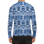 Blue And White Aztec Pattern Print Men's Long Sleeve Rash Guard