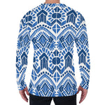 Blue And White Aztec Pattern Print Men's Long Sleeve T-Shirt