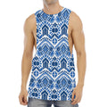 Blue And White Aztec Pattern Print Men's Muscle Tank Top