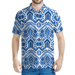 Blue And White Aztec Pattern Print Men's Polo Shirt