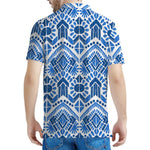 Blue And White Aztec Pattern Print Men's Polo Shirt