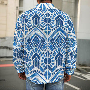 Blue And White Aztec Pattern Print Men's Shirt Jacket