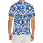 Blue And White Aztec Pattern Print Men's Short Sleeve Rash Guard
