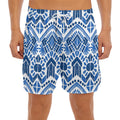 Blue And White Aztec Pattern Print Men's Split Running Shorts