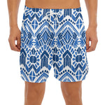 Blue And White Aztec Pattern Print Men's Split Running Shorts