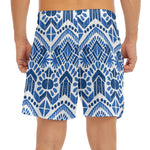 Blue And White Aztec Pattern Print Men's Split Running Shorts